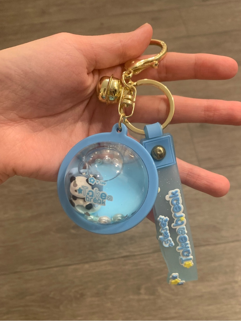 Blue Panda Water Globe Keychain with Strap